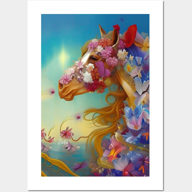 Pretty Flowers Botanical Dreamy Surreal Butterflies Cute Horse Wall Art by ZiolaRosa